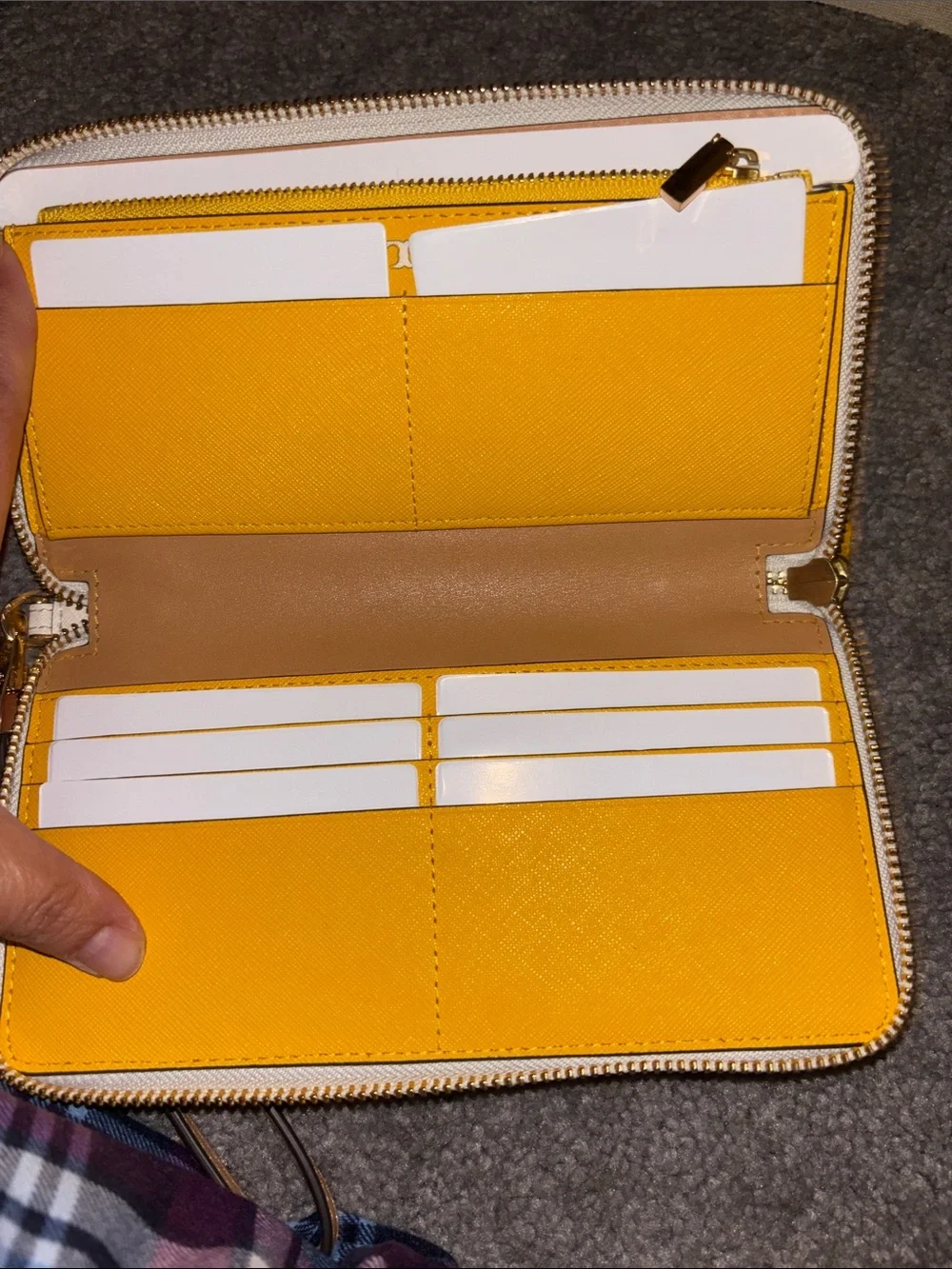 Tory Burch White Daisy-Embroidered Wristlet Wallet with Tan Strap